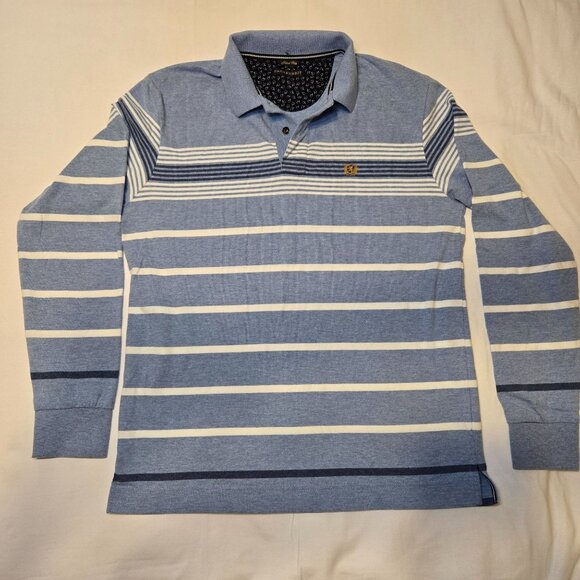 Fahrenheit Rugby Fitted Polo Long Sleeve Shirt SZ M Striped Embroidered Crest‎ - Picture 1 of 7